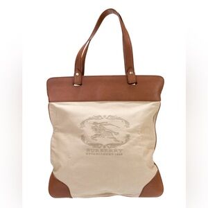 Burberry Tan and Cream Tote Bag with Leather Accents